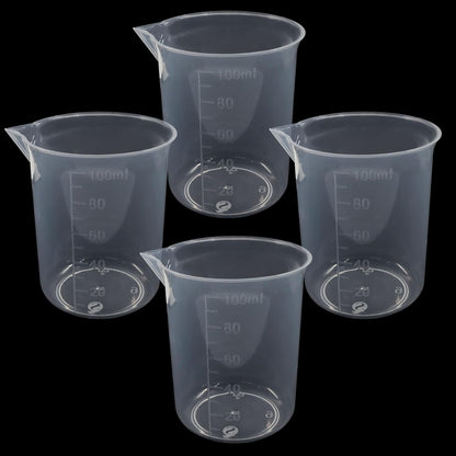 4 Pcs 50ml / 100ml /150ml /300ml Capacity Clear Measuring Cup, Transparent Lab Liquid Mixing Cups, Plastic Graduated Beakers for Kitchen Cooking Medicine Measure Tool