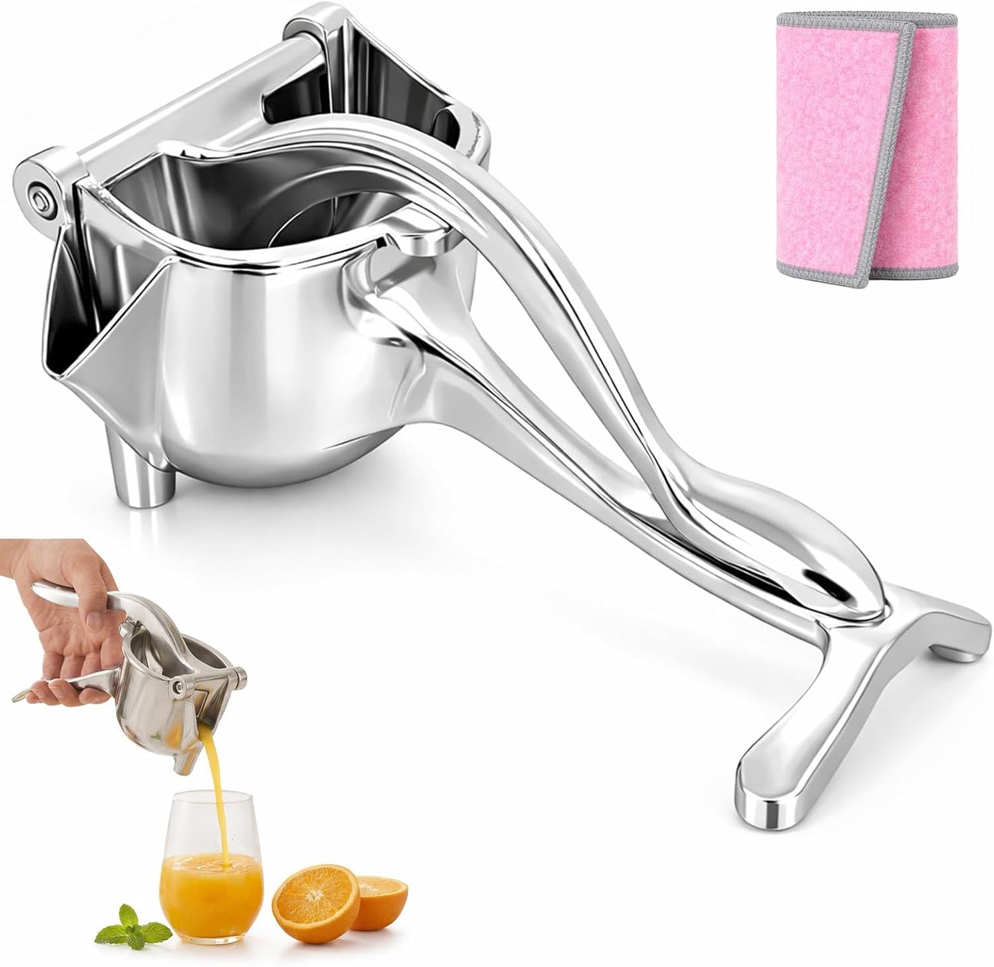 Heavy Duty Cast Iron Juicer Manual Hand Press, Stainless Steel Fruit Juice Squeezer for Lemon & Orange, Citrus Press Juicer (1PC)