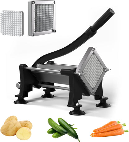 French Fry Cutter for Potatoes Slicer with Suction Feet Complete Set, Stainless Steel Potato Cutter with 1/4", 3/8",1/2",8 Blades for Sweet Potato, Carrot, Yam(Full Combo)