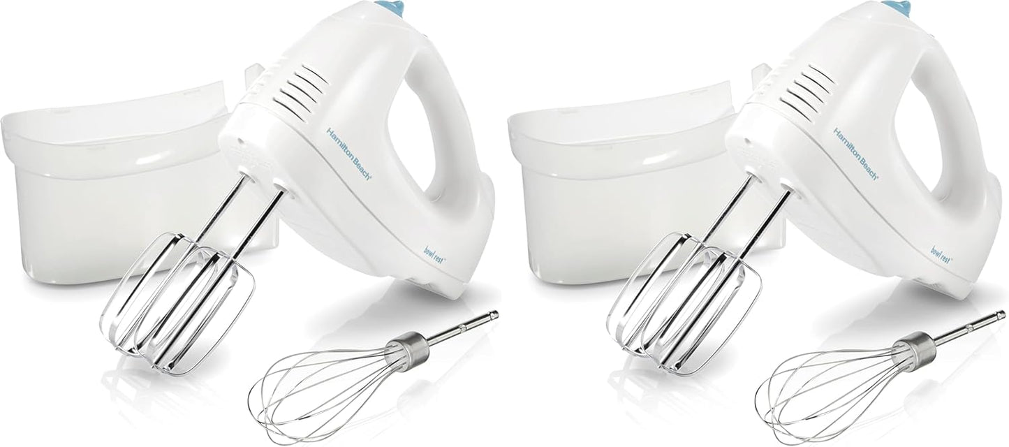 Hamilton Beach 6-Speed Electric Hand Mixer with Whisk, Traditional Beaters, Snap-On Storage Case, 250 Watts, White