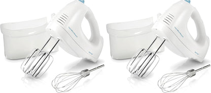 Hamilton Beach 6-Speed Electric Hand Mixer with Whisk, Traditional Beaters, Snap-On Storage Case, 250 Watts, White
