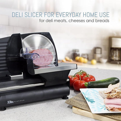 Elite Gourmet EMT-625B Ultimate Precision Electric Deli Food Meat Slicer Removable Stainless Steel Blade, Adjustable Thickness, Ideal for Cold Cuts, Hard Cheese, Vegetables & Bread, 7.5”, Black