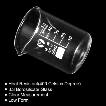 PATIKIL 3Pcs 10ml Low Form Glass Beaker, 3.3 Borosilicate Glass Graduated Printed Scale Measuring Cups with Spout for Kitchen Lab Liquids