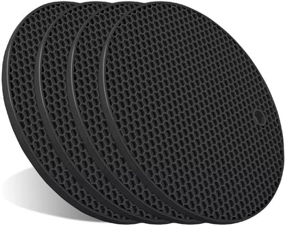 Silicone Trivet Mats, 4-Pack Heat Resistant Pot Holders – Non-Slip Flexible Silicone Hot Pads for Pots, Pans, Countertops & Table Protection (Black - 4 Pack, 7 Inch)