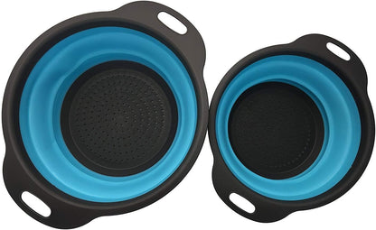 Large and small Collapsible Kitchen Colander/Strainer Set-Perfect for Draining Pasta,Vegetable,Collapsible Colander Set-Kitchen Durable Folding Rubber Hopper Filter Basket(blue)