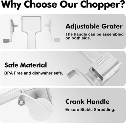 GDL Cheese Grater Hand Crank, Kitchen Rotary Grater Handheld, Dishwasher Safe Parmesan Cheese Grater with Stainless Steel Blade for Hard Cheese,Chocolate,Nuts, Black