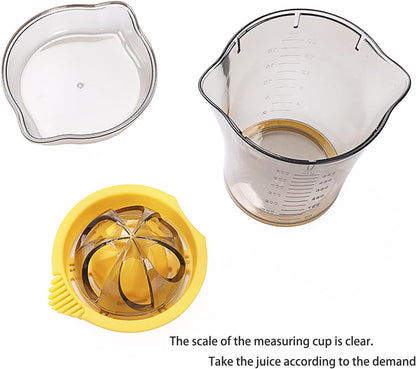 Citrus Lemon Orange Grapefruit Juicer, Manual Squeezer with Measuring Cup Container and Grater, Hand Juicer Reamer Rotation Press with Strainer, 2 Pour Spouts, 600ml/20oz