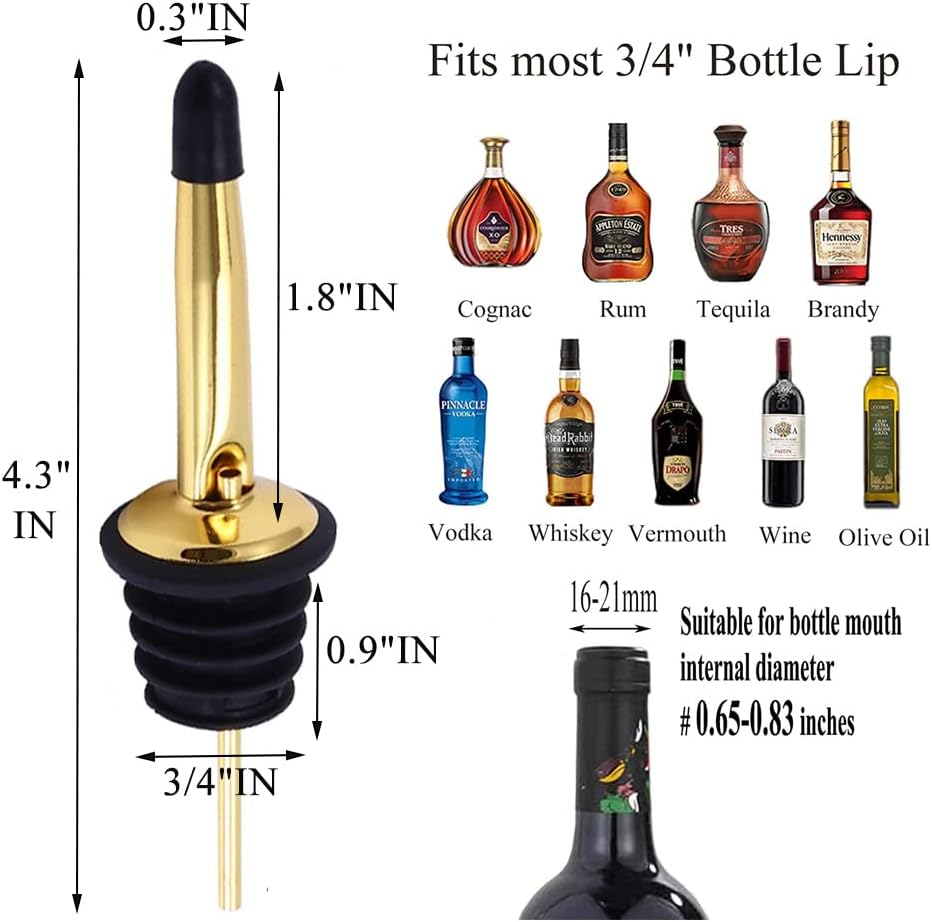 Pafusen 6 Pack Liquor Bottle Pourers, Liquor Pour Spout for Liquor Bottles, Stainless Steel Olive oil Dispenser Spout, Alcohol Pourer Spouts Dust Caps Covers Fixed, Sliver