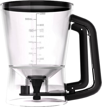 Pancake Batter Mixer - 1L Funnel Shape Container, Precise Baking Accessory, Comfortable Squeeze Handle, Cake Dispenser with Stand | Controlled Batter Pourer for Maker Waffles Pancakes Sauce Dressing
