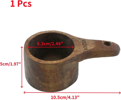 Oedema 2 Pcs Wooden Measuring Cup 1/4 Cup Mini Coffee Scoop Kitchen Measure Tool Measuring Spoon for Coffee Beans Tea