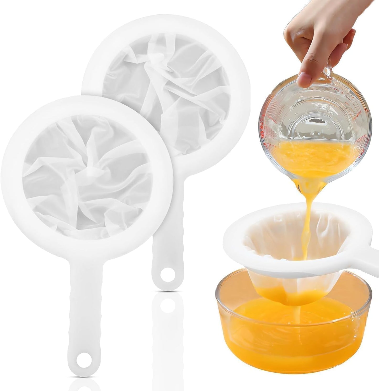 Nylon Mesh Strainer Set 2-Pack (100 & 200 Mesh), Ultra-Fine Plastic Sieve with Handle for Soy Milk Greek Yogurt Coffee & Juice, Reusable Kitchen Filter for Liquid Straining and Baking Supply Kit