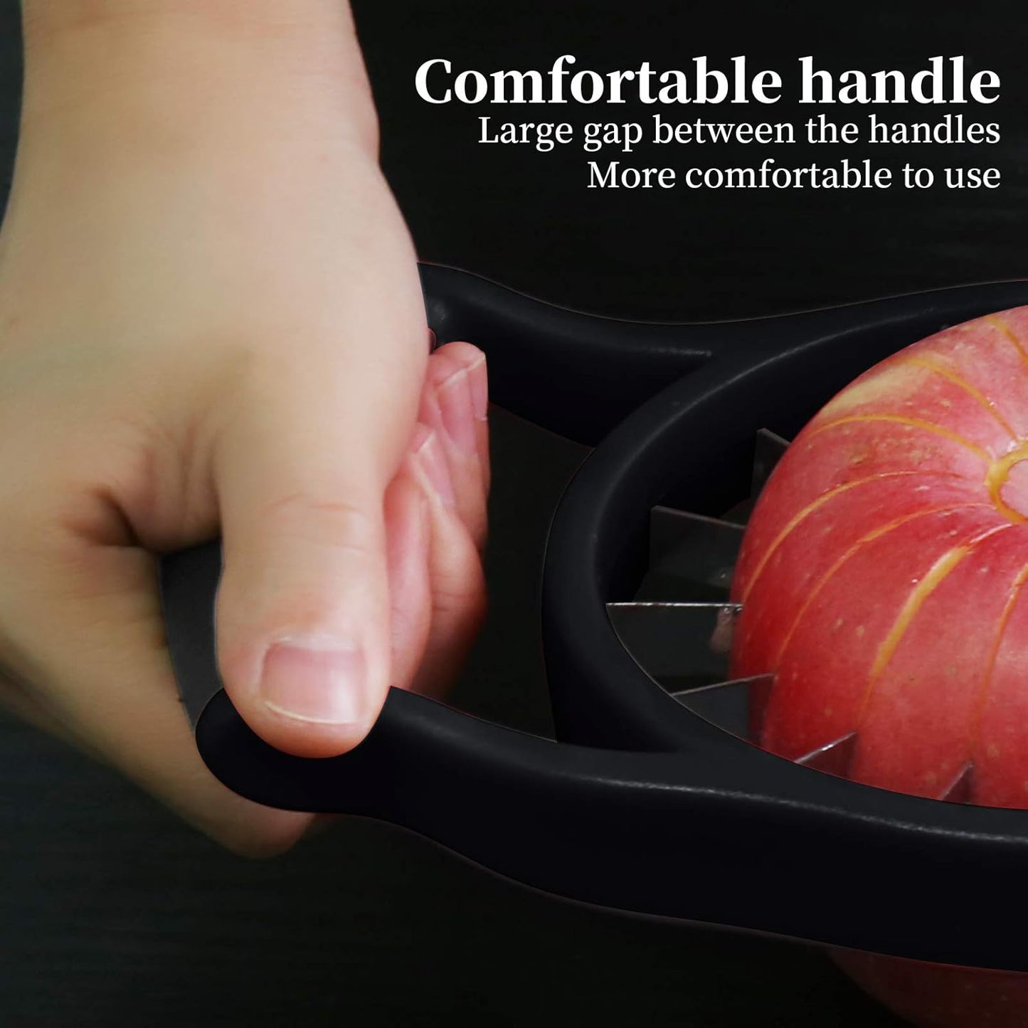 YYP Stainless Steel Apple Slicer & Corer – Upgraded 16-Sharp Blades, Large Size, Ergonomic Non-Slip Plastic Handle for Easy Grip, Rust-Proof Kitchen Fruit Divider, Easy to Clean (Black)