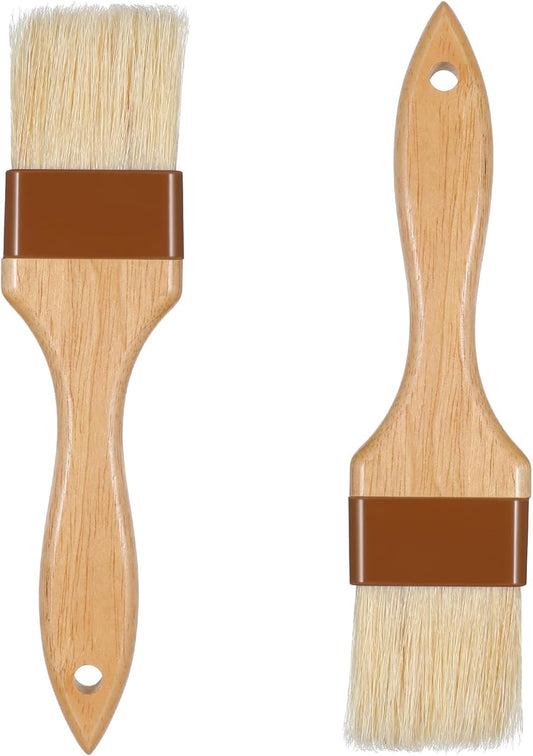 2 Pack Pastry Brushes, Natural Bristle Basting Brush for Baking Cooking, Wooden Handle Oil Brush for Butter Egg Wash Sauce Marinade for Kitchen Baking Tools