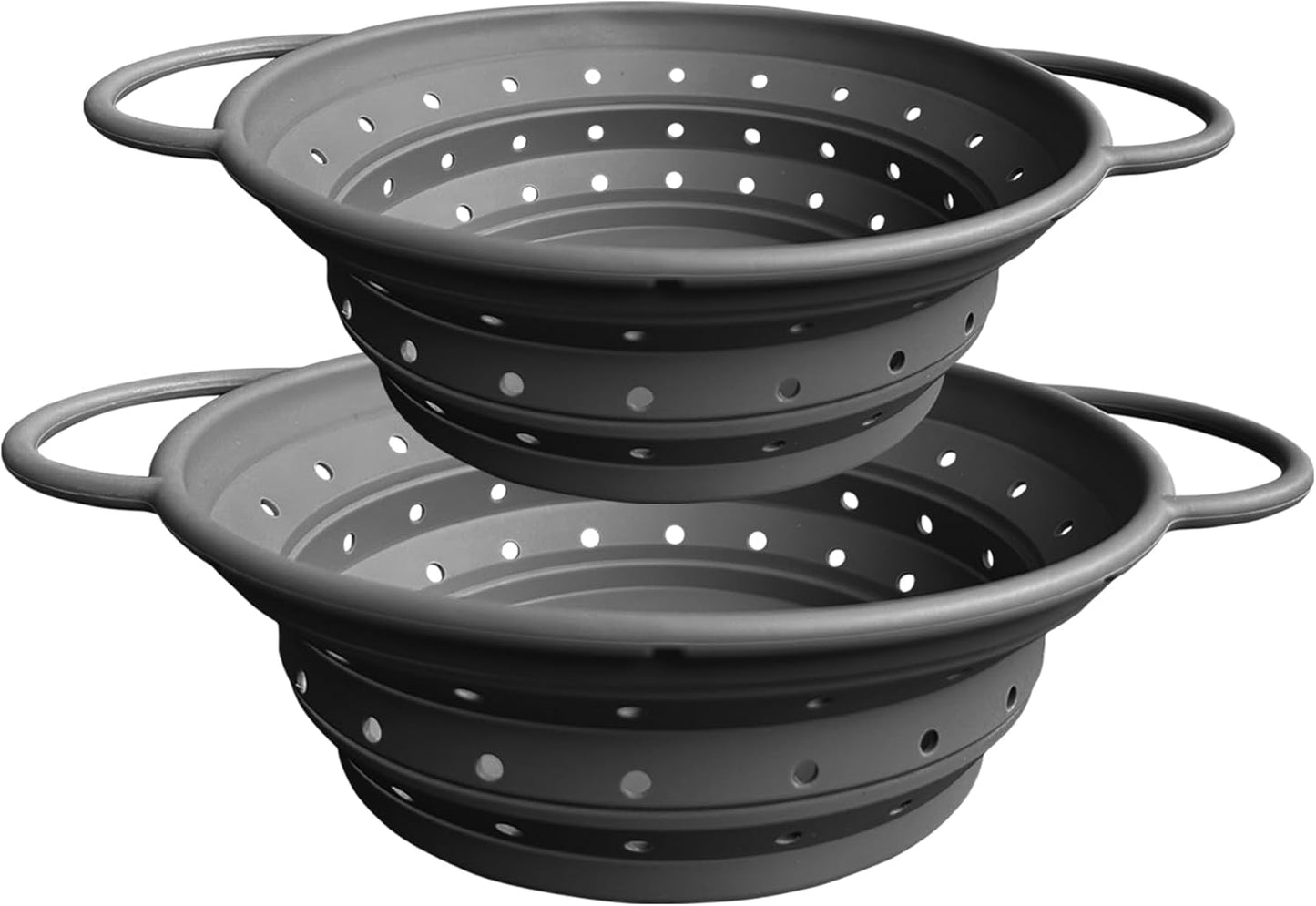 Silicone Collapsible Colander with Handle, Kitchen Colander for Easy Storage,Four-side Fast Draining Silicone Draining Basket, Perfect for Fruits Vegetables (Gray M)