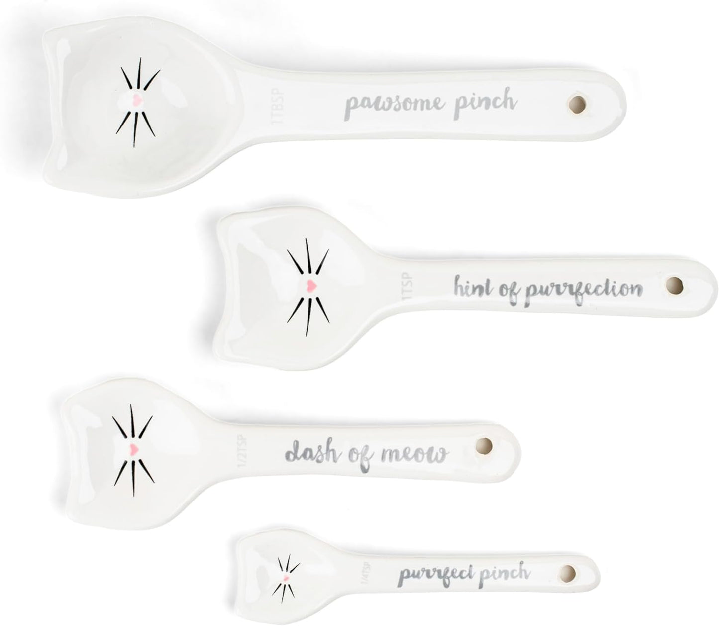 White Cat Measuring Cups & Spoons Gift Set – Ceramic Kitchen Tools for Cat Lovers & Bakers – 4 Measuring Cups and 4 Measuring Spoons – Unique Gift for Kitchen, Baking, and Cat Lovers