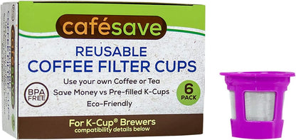 2-Item Bundle: 4-Pack Cafe Save 1-Stream Reusable K Cup Coffee Filters + EZ-Scoop 2 Tbsp Scoop with Integrated Funnel, Refillable Pod Capsule For Use with Keurig & Select Single Cup Coffee Maker