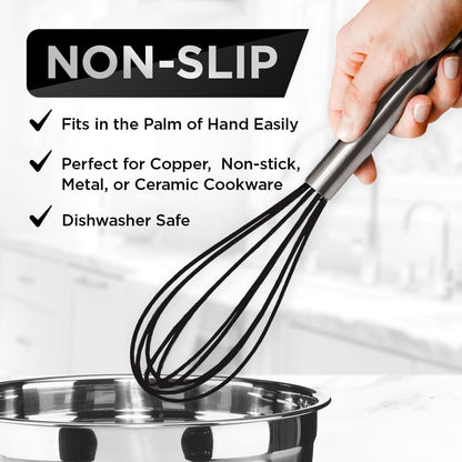 Silicone Whisk Set of 3 - wire whisk for Cooking Non-Scratch - whisks for cooking - Hand Whisk - whisker tool - wisking tool stainless