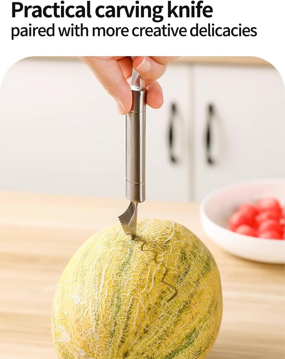 2PCS Stainless Steel Double Headed Watermelon/Honeydew Ball Spoon ，Set Fruit Carving Tool - Suitable for Watermelon and Honeydew Fruit Ice Cream Tools