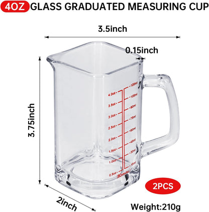 1Pc Shot Glass Measuring Cup, 4 OZ Espresso Shot Cups with Handle and V-Shaped Spout, Small Glass Measuring Cup with Thick Bottom for Baking Cocktail and Coffee (1, Red)