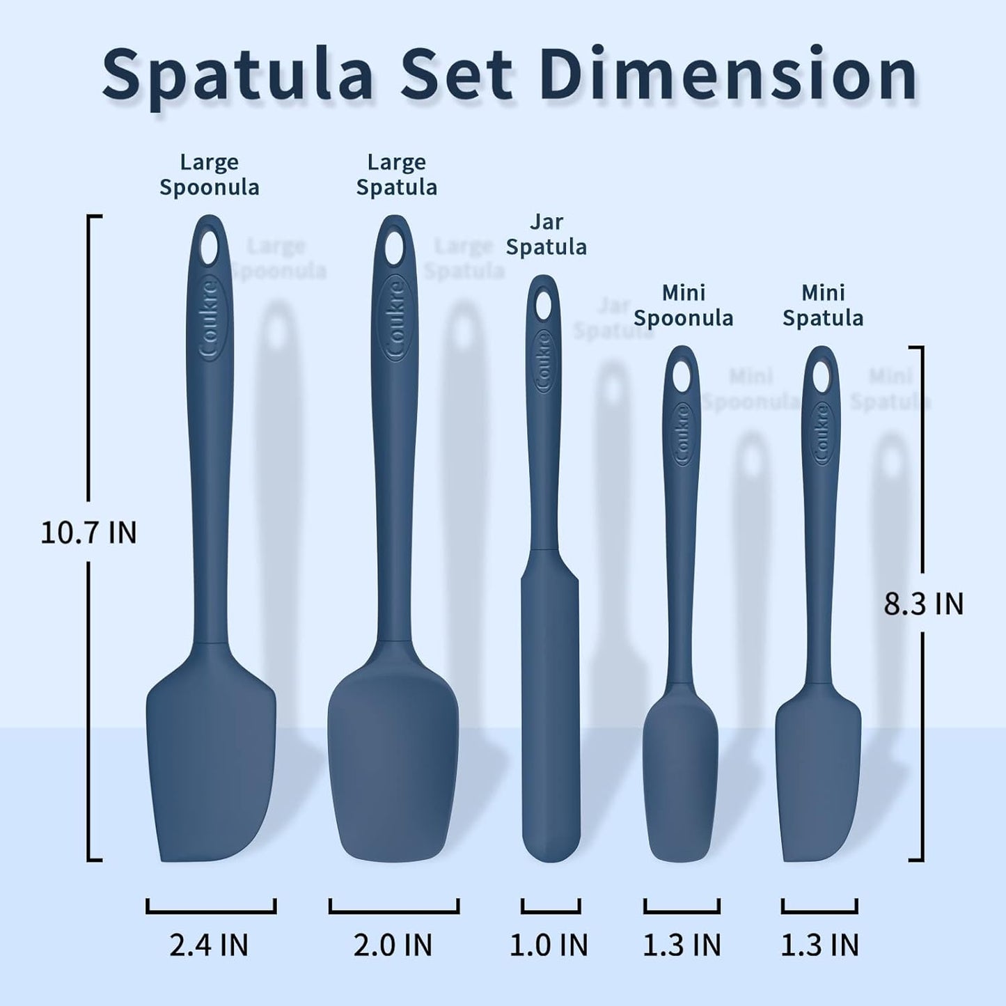 Coukre Silicone Spatula Set of 5,High Temperature Resistant, Food Grade Silicone, Dishwasher Safe, for Baking, Cooking (Aqua Green)