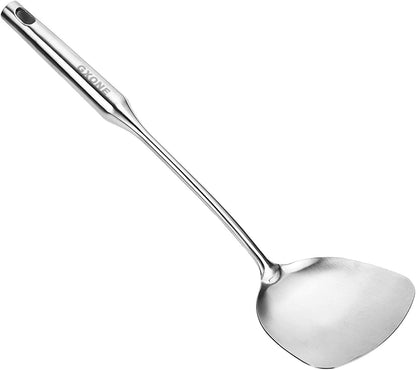 Slotted Spoon,304 Stainless Steel Skimmer Spoon with Heat Resistant Wooden Handle,Silver/15.8Inch