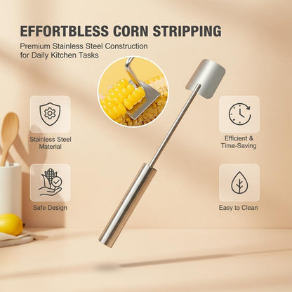 Corn Peeler for Corn on The Cob: Stainless Steel Corns Stripper Tool with Long Handle - Quick Corns Cutter for Kitchen, BBQ, Salad & Meal Prep (1)