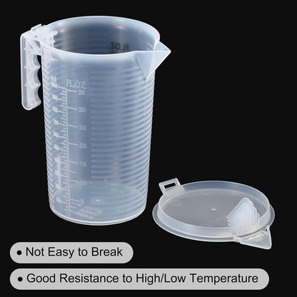 PATIKIL Graduated Beaker, 2 Pack 100ml PP Plastic Liquid Measuring Cup Double Sided Black Graduations with Handle Lid and Spout for Lab Kitchen Home