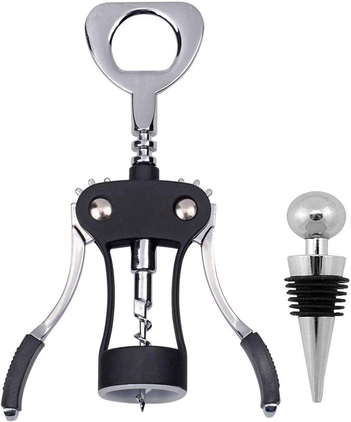 Wing Corkscrew,Ilyever Premium Wine Opener with Bottle Stopper,Multifunctional Corkscrew Wine Cork Opener Bottler Opener Remover for Home, Kitchen,Restaurant,Party and as Gift,Black