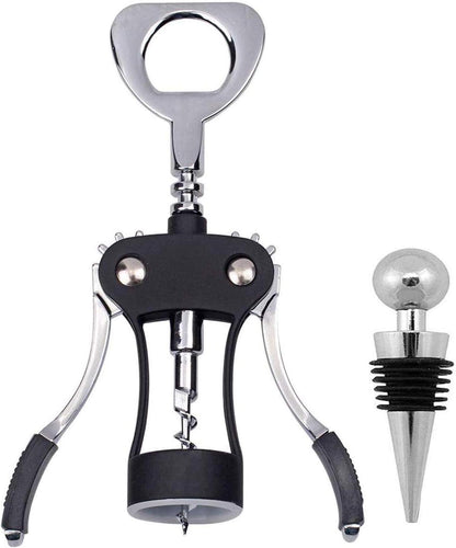 Wing Corkscrew,Ilyever Premium Wine Opener with Bottle Stopper,Multifunctional Corkscrew Wine Cork Opener Bottler Opener Remover for Home, Kitchen,Restaurant,Party and as Gift,Black