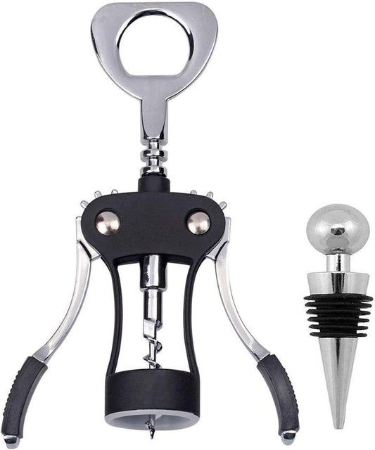 Wing Corkscrew,Ilyever Premium Wine Opener with Bottle Stopper,Multifunctional Corkscrew Wine Cork Opener Bottler Opener Remover for Home, Kitchen,Restaurant,Party and as Gift,Black