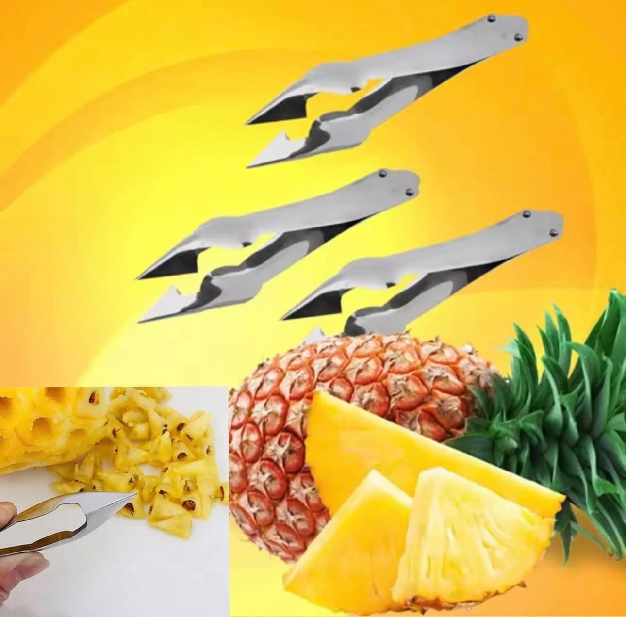 EDJAY 4-in-1 Fruit Cutter Set – Apple Slicer, Pineapple Corer, Pineapple Eye Peeler & Watermelon Cutter – Stainless Steel Kitchen Tools