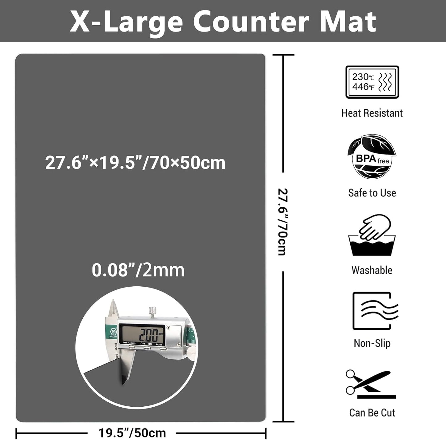 Ewen 35.6x23.5in 2mm Silicone Mats for Kitchen Counter, Thick Heat Resistant Silicone Mat, Extra Large Non-Stick Pastry Mat Glass Top Stove Cover Countertop Protector for Baking Coffee Bar Translucent