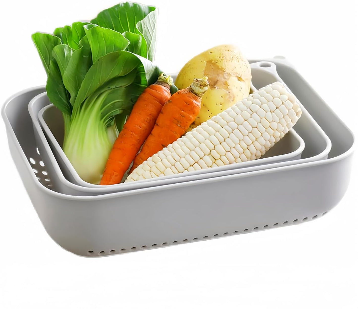 3pcs Fruits & Vegetable Colander Set,2 in 1 Fruit Washing Basket with Strainer,Multipurpose Vegetable Filter,Multi-layer Kitchen Draining Basket Set