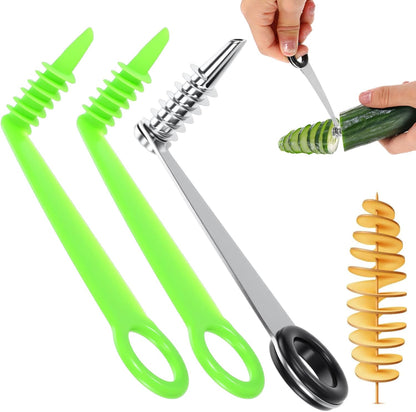 WLLHYF 3 Pcs Spiral Potato Cutters, Stainless Steel Potato Cutters Peelers Portable Vegetable Spiralizer Cutter Manual Spiral Slicer Kitchen Tools for Potatoes Tomato Cucumber Carrot Fruits