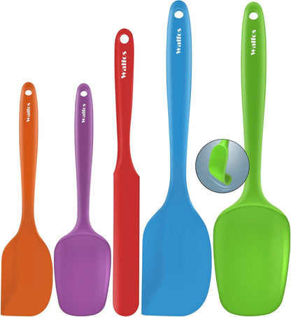 Walfos Silicone Spatula Set of 5 - (600°F) High Heat Resistant Kitchen Scraper Spatulas, One-Pieces Seamless Design, Perfect for Cooking Mixing & Baking - BPA Free and Dishwasher Safe,black
