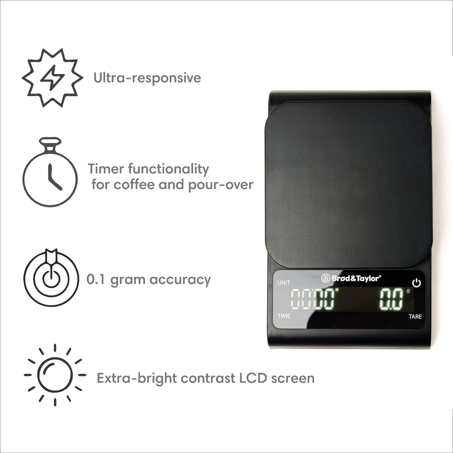 Brod & Taylor High Capacity Baking & Kitchen Scale (Weighs up to 33lbs/15kg of Ingredients), 1-Gram Precision, Five Unit Options, 5-Minute Display, Batteries Included