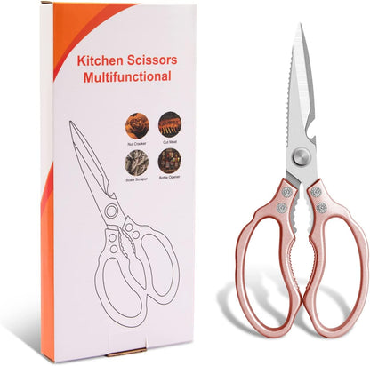 CGBE Kitchen Scissors, Multi-Purpose Kitchen Shears, Heavy Duty Dishwasher Safe Food Scissors for Chicken, Poultry, Fish, Meat & Herbs with Non-Slip Grips - Sliver