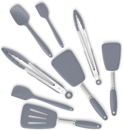 Silicone Spatulas Set Turners Tongs Cooking Utensils Set High Heat Resistant Kitchen Scraper Spatulas for Cooking Mixing Baking BPA Free Dishwasher Safe, Black