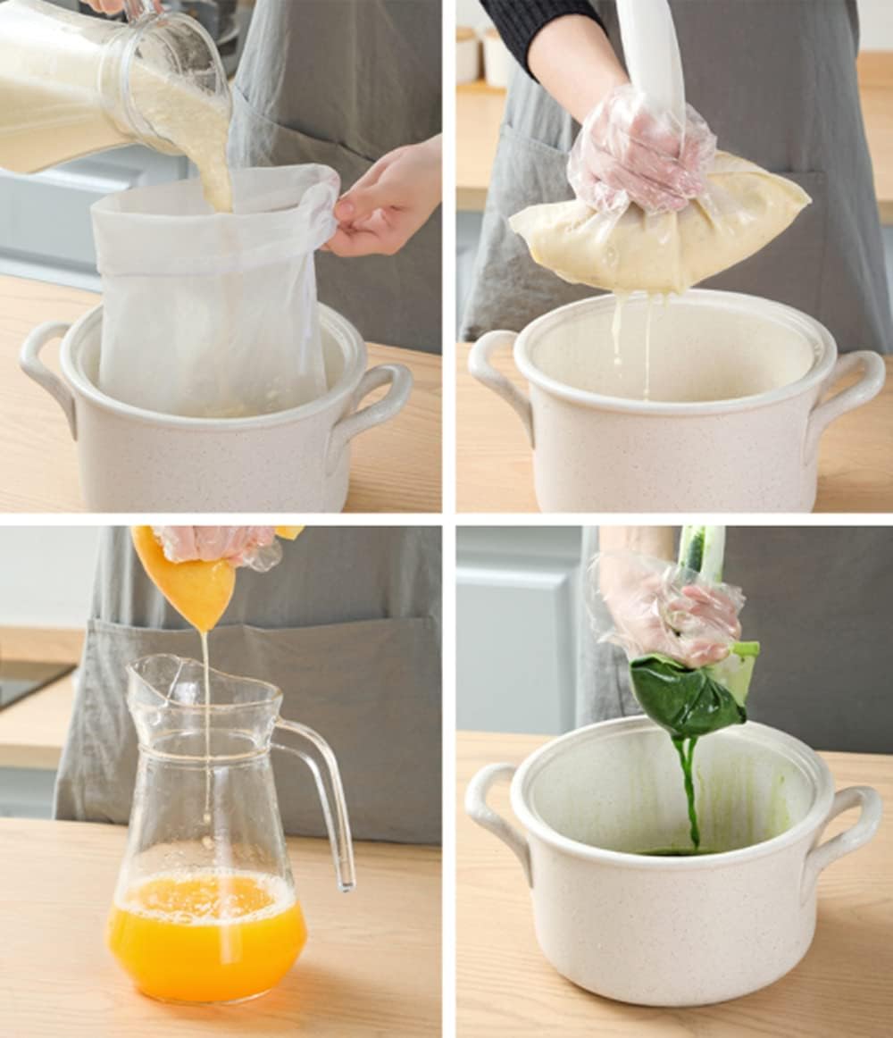 6 Pack - 200 Mesh Fine Mesh Strainer & Nut Milk Bags, Reusable Food Strainer - Food Grade BPA-Free - Ultra Strong Fine Nylon Mesh - Nutmilk, Juices, Cold Brew, Tea Coffee, Juice Soy