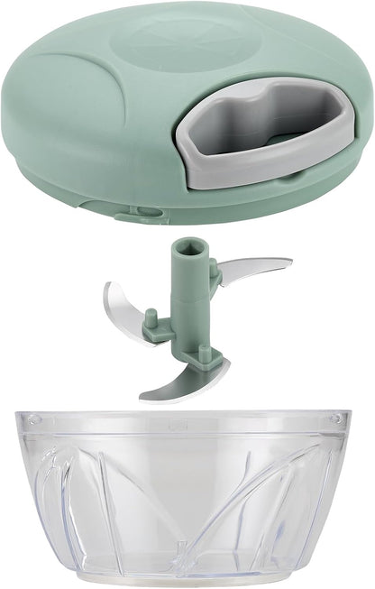 Hand Pull String Vegetable Chopper Food Processor - Garlic Mincer Onion Cutter for Ginger, Fruits, Nuts, Herbs (Green 500ml)