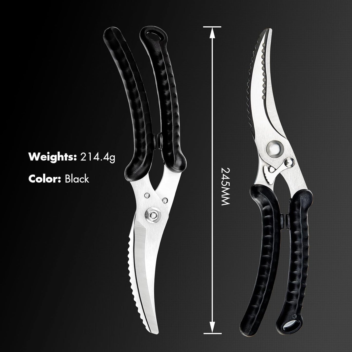 Poultry Shears, Heavy Duty Kitchen Shears With Anti-Slip Handle & Safety Lock, Poultry Scissors for Meat, Chicken, Bone,Turkey, Fish, Spring Loaded, Dishwasher Safe