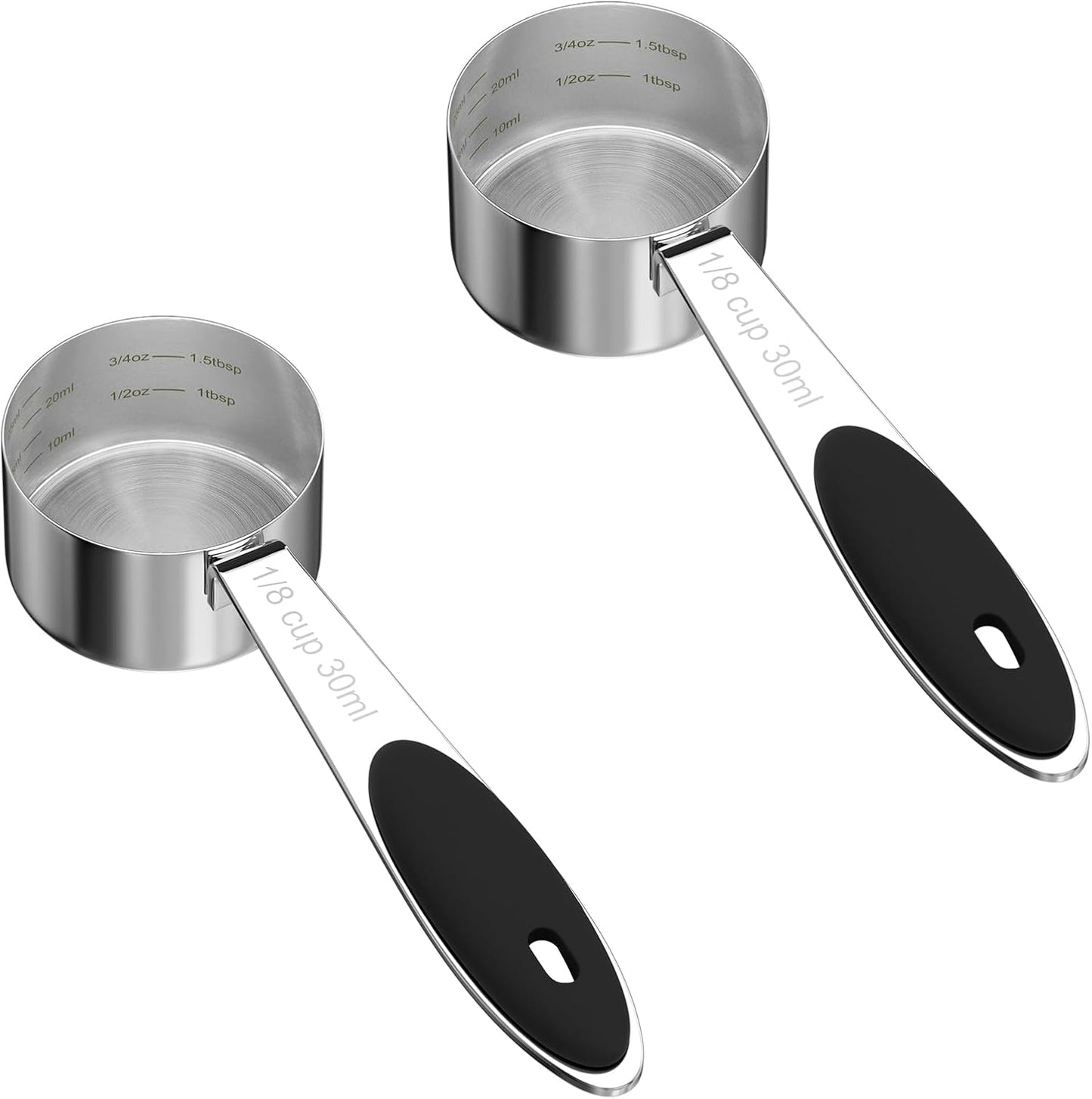 LEIFENY 2PCS 1/8CUP(30ml) Dog Cat Food Scoop, Stainless Steel Measuring Cup, Metal Pet Scooper with Inner Precision Scale Measurement
