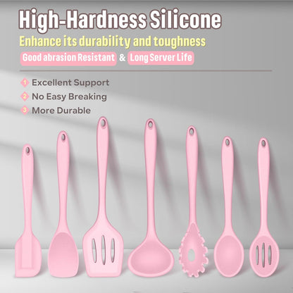 E-far Silicone Cooking Utensils Set, 7-Piece Black Heat Resistant Kitchen Utensils Set, Kitchen Nonstick Tools Spatula Ladle Spoon Pasta Server for Non-stick Cookware, Non-Toxic & Dishwasher safe