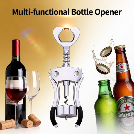 Heavy-Duty Zinc Alloy Wing Corkscrew, Professional Wine Bottle Opener with Ergonomic Handle & Sharp Spiral Drill, Multi-Functional Bar Tool for Kitchen, Restaurant, Bartender