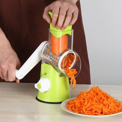Ourokhome Rotary Cheese Grater Hand Crank, Kitchen Shredder Speed Mandolin Slicer Nut Grinder with Handle and Drum Blades for Cheese, Vegetable, Walnut, Chocolate, Potato, Carrot, 3 Blades, Dark Blue