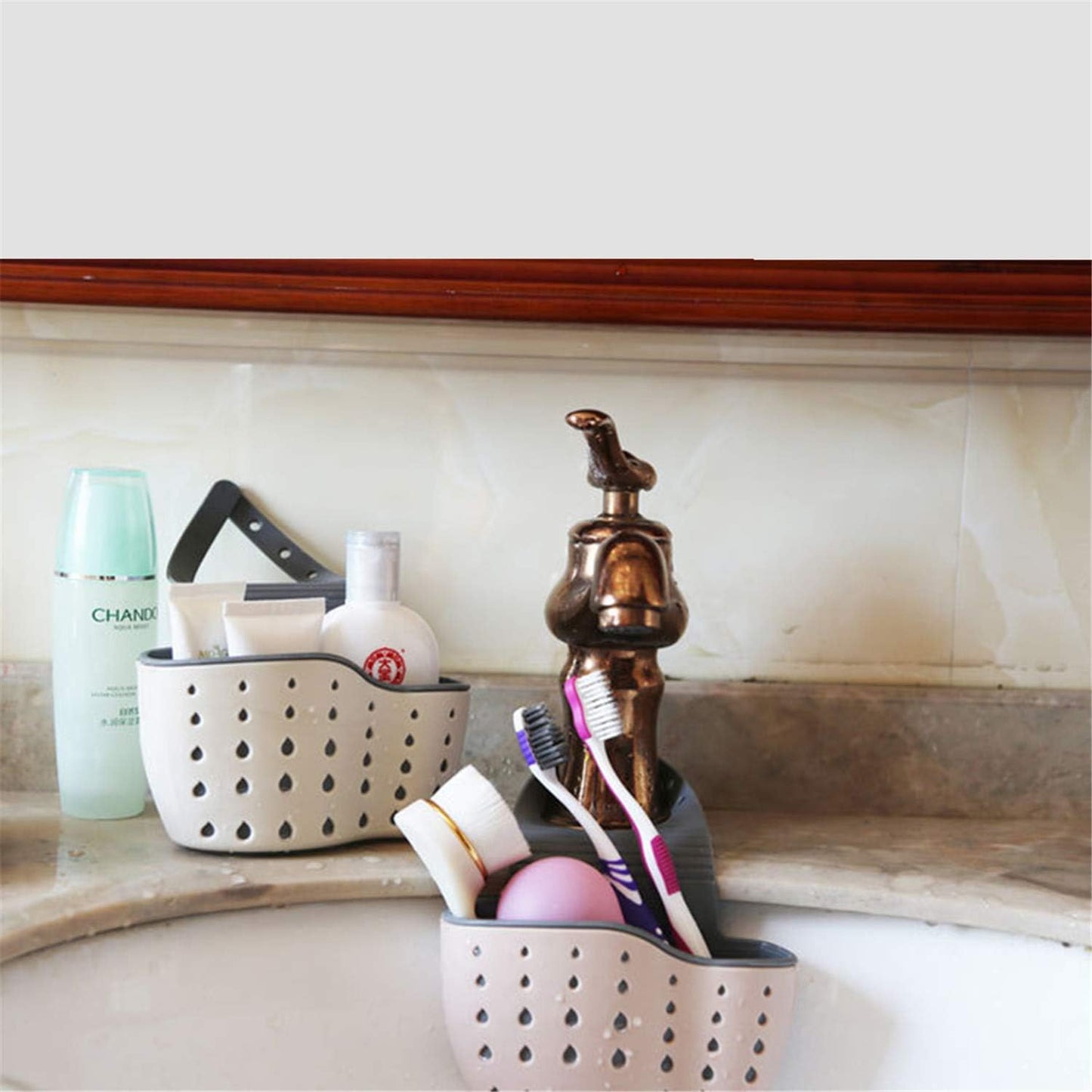 YYaaloa Sink Basket Sink Strainers Basket Kitchen Drain Shelf Sink Storage Holder (style 2- Pink)