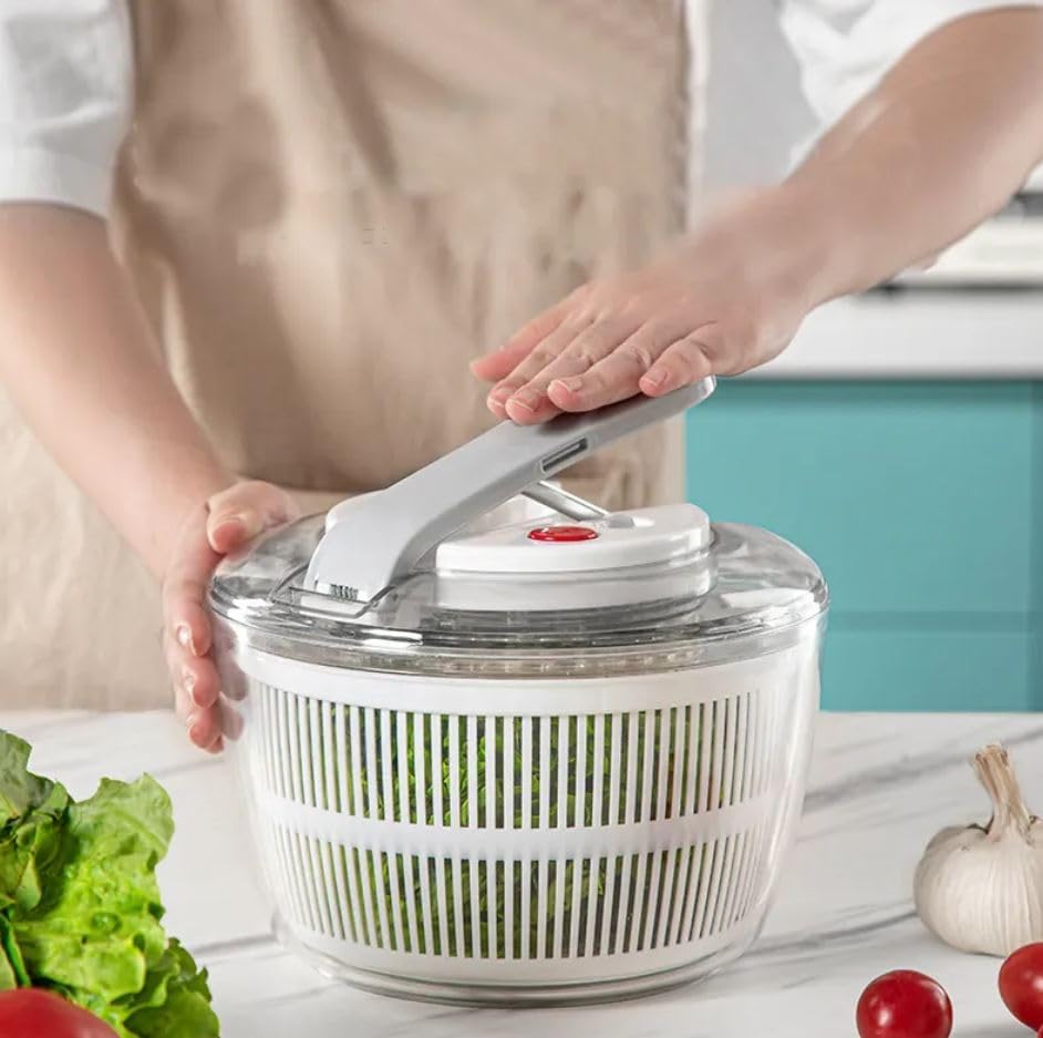 Salad Spinner with Colander and Draining System, 6.6 Quart Bowl, Green