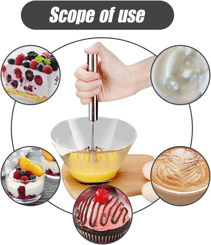 Stainless Steel Semi-Automatic Whisk, 2025 New Egg Whisk Hand Push Rotary Blender, Manual Mixer Stirrer Kitchen Tool for Blending, Whisking, Beating, Stirring (10in)