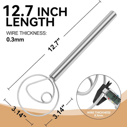 Danish Dough Whisk Dutch Bread Mixer Stainless Steel Hook Wooden Handle Baking Tools for Sourdough Pizza Pastry Cake Batter Making