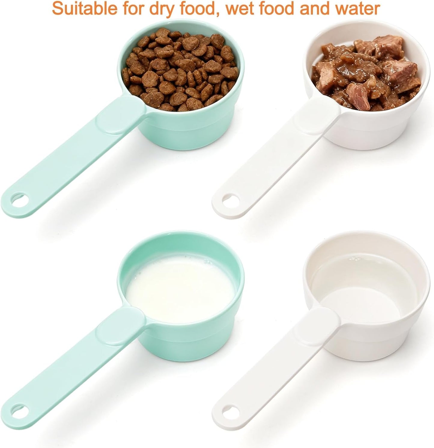 DEAYOU 4 Pack Dog Food Scoop 1/2 Cup, Melamine Pet Food Measuring Cup with Long Handle, Food-Grade Half Cup Feeding Scoop for Cat, Bird, Rabbit, Dry Wet Food, Dishwasher Safe, Accurate Portion Control